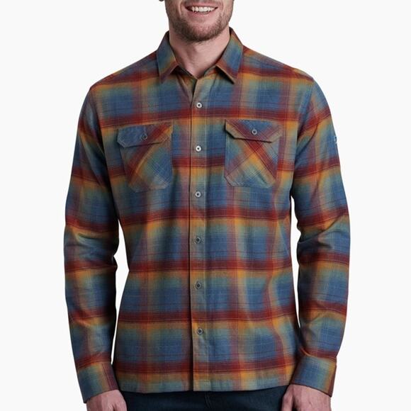 Kuhl Dillingr Flannel Plaid Pattern Casual Button Up Shirt Blue/Red L - Picture 2 of 8
